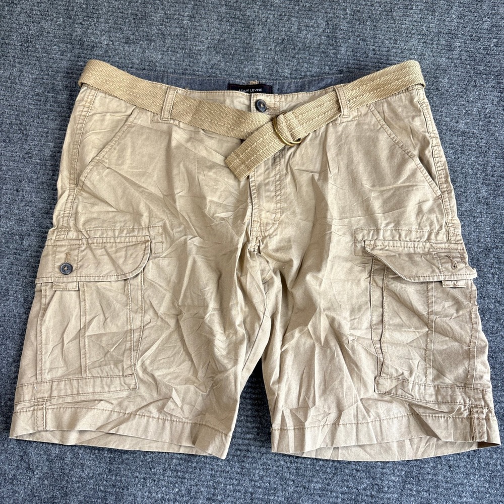Adam Levine Mens Cargo Shorts Size 36 Tan Beige With Belt Casual Utility Summer